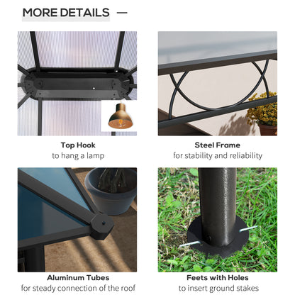 Hardtop Gazebo Garden Pavilion w/ UV Resistant Polycarbonate Roof, Curtains, Steel & Aluminium Frame, 3 x 4(m), Grey