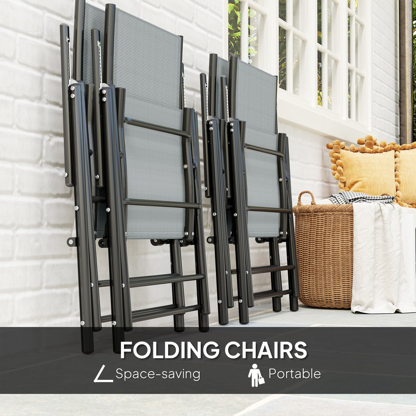 Five-Piece Steel Frame Patio Set - Grey/Black
