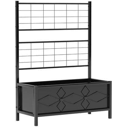 Raised Bed for Garden with Trellis, Galvanised Planter Box with Diamond Pattern, Drainage Holes for Vegetables