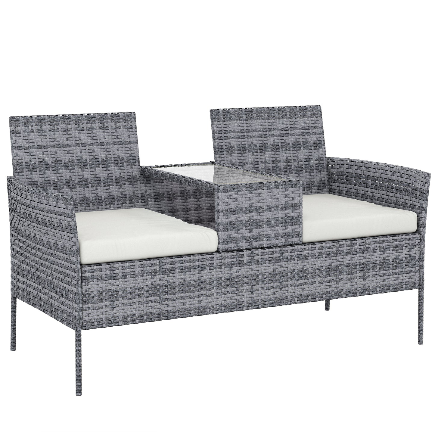 Two-Seat Rattan Chair, with Middle Table - Grey