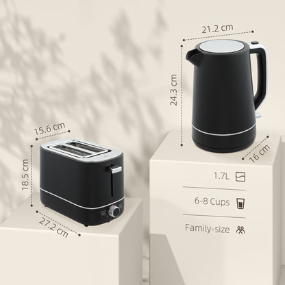 Kettle and Toaster Set, 1.7L 3000W Fast Boil Kettle & 2 Slice Toaster Kitchen Set with 6 Level Browning Controls, Defrost