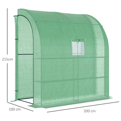 Small Lean to Greenhouse 3-Tier with Shelves Outdoor, Green