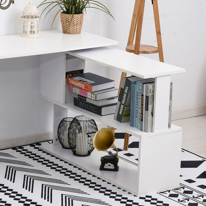 Corner Computer Desk, L Shaped Desk with 360° Rotating Bookshelf, 120L x 110W x 74.5H cm, White