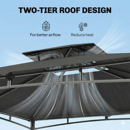 3 x 3 m Gazebo, Garden Gazebo with 2-Tier Roof, Metal Frame, Dark Grey