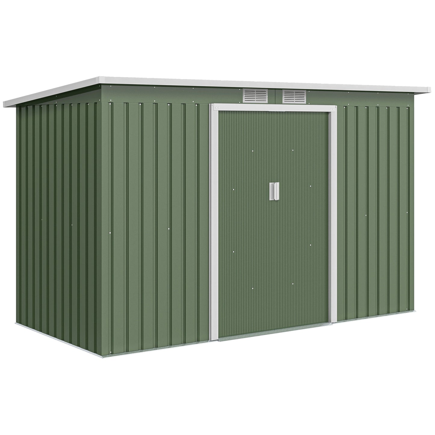 9ft x 4ft Metal Garden Shed, Outdoor Tool House with Foundation Kit, Ventilations and Double Doors, Light Green