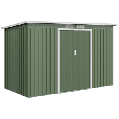 9ft x 4ft Metal Garden Shed, Outdoor Tool House with Foundation Kit, Ventilations and Double Doors, Light Green