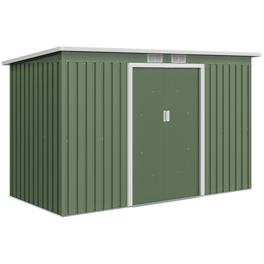 9ft x 4ft Metal Garden Shed, Outdoor Tool House with Foundation Kit, Ventilations and Double Doors, Light Green