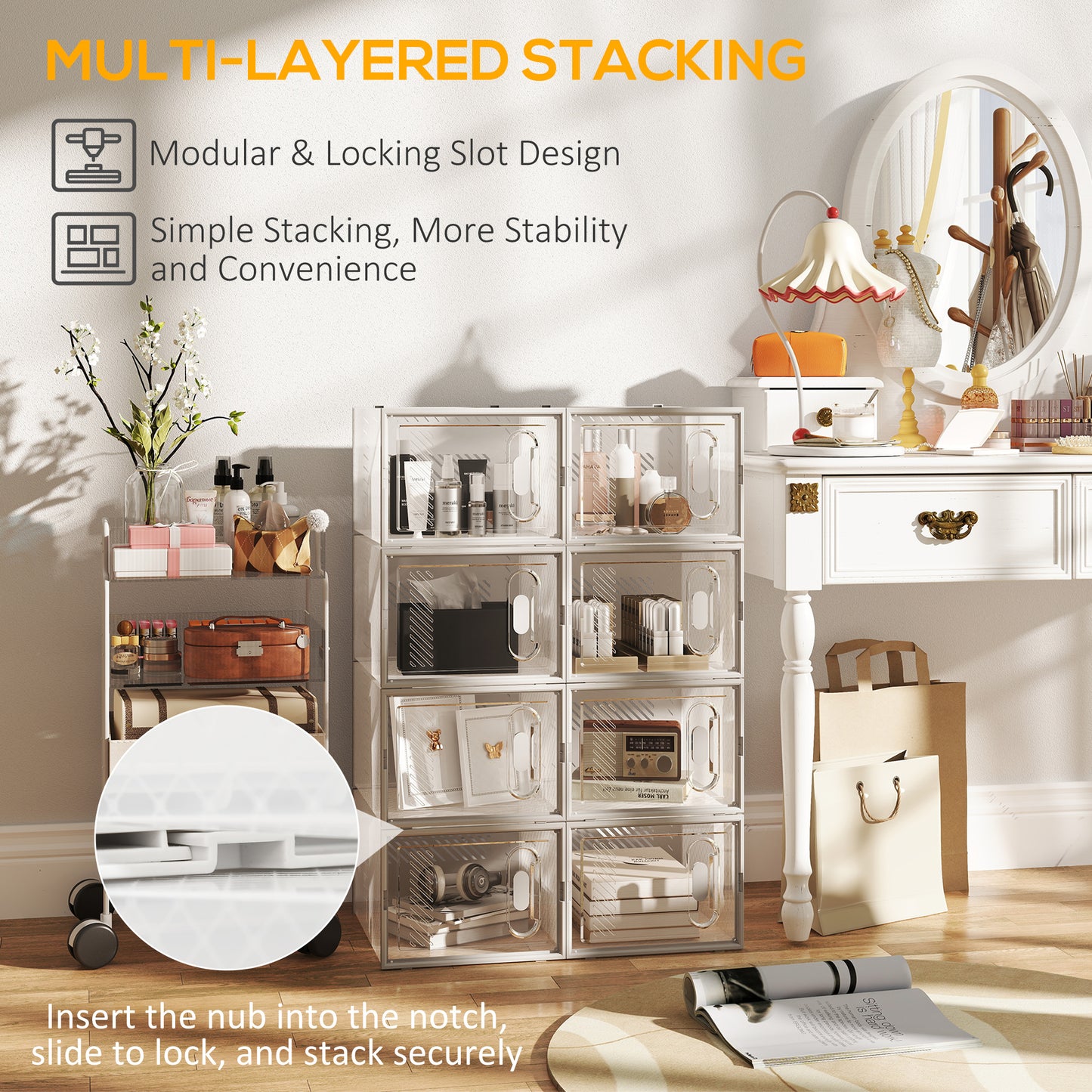 8PCS Clear Shoe Box, Plastic Stackable Shoe Storage Box for UK/EU Size up to 12/46 with Magnetic Door for Women/Men
