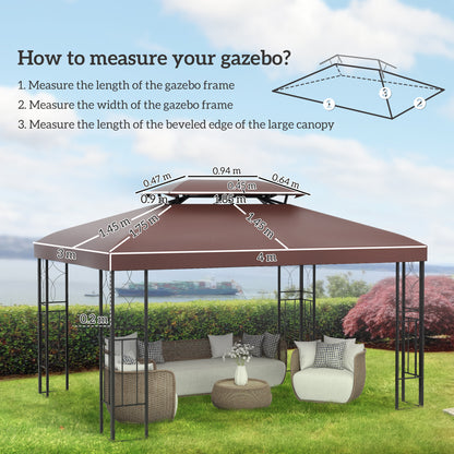 3x4m Gazebo Replacement Roof Canopy 2 Tier Top UV Cover Garden Patio Outdoor Sun Awning Shelters, Brown (TOP COVER ONLY)