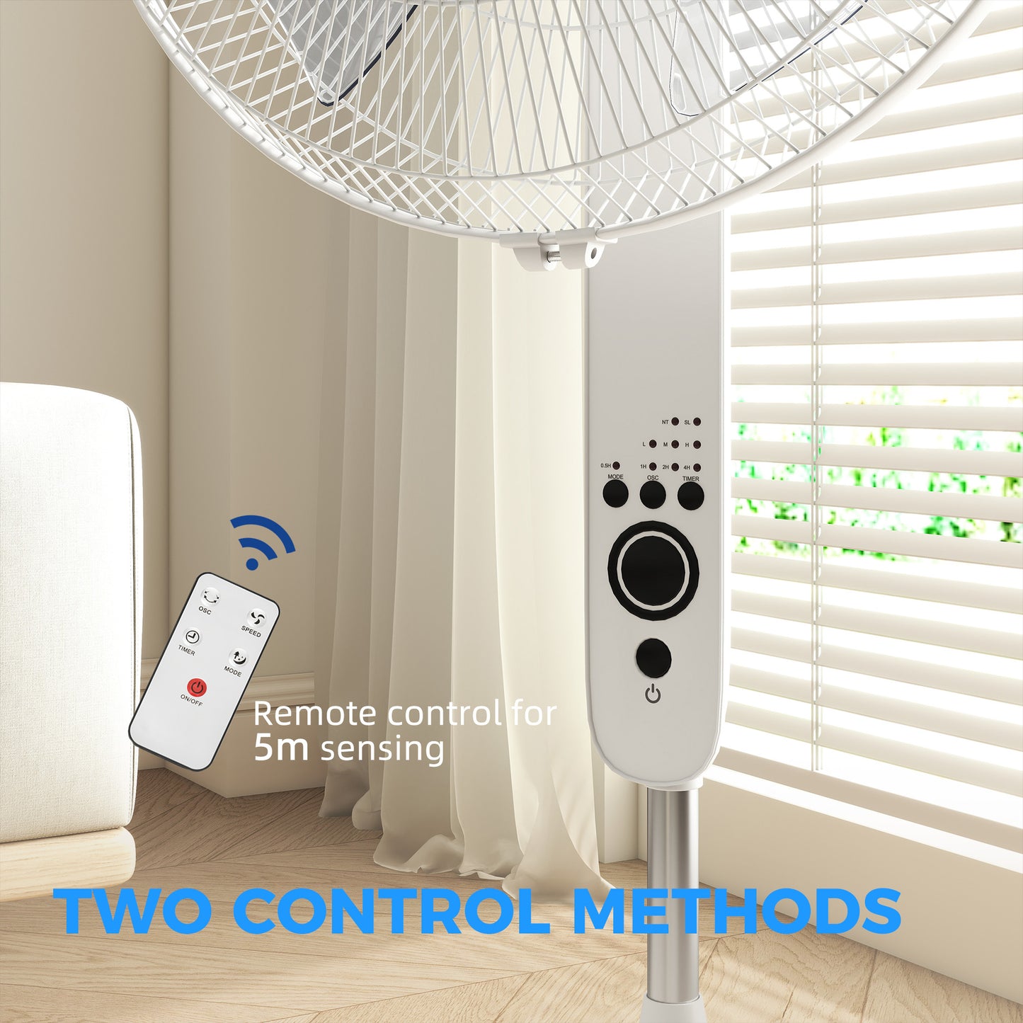124cm Pedestal Fan with Sleep Mode, Oscillating Standing Fan with 3 Modes, Remote Control, Adjustable Height, White