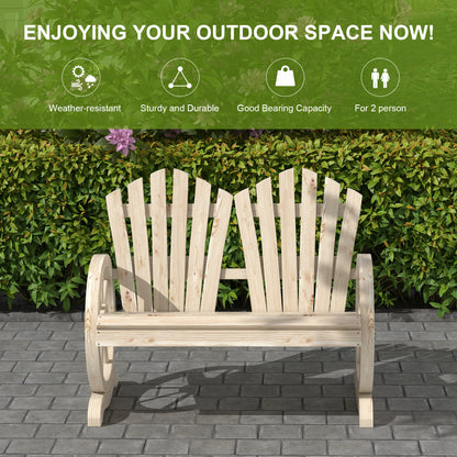 Fir Wood Love Seats with Wheel-Shaped Armrests, Large Load-Bearing Chair, Natural Wood Finish