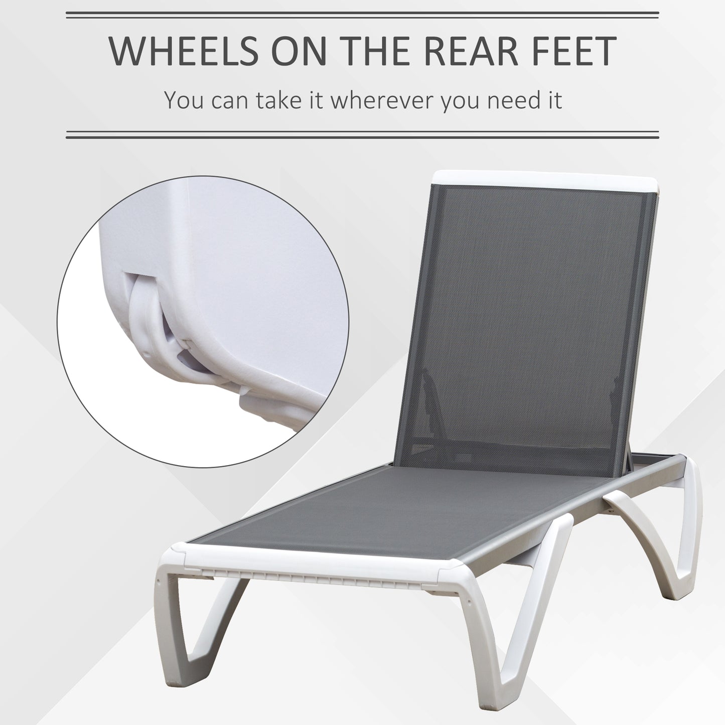 Aluminium Frame Sun Lounger, with Adjustable Back - Grey