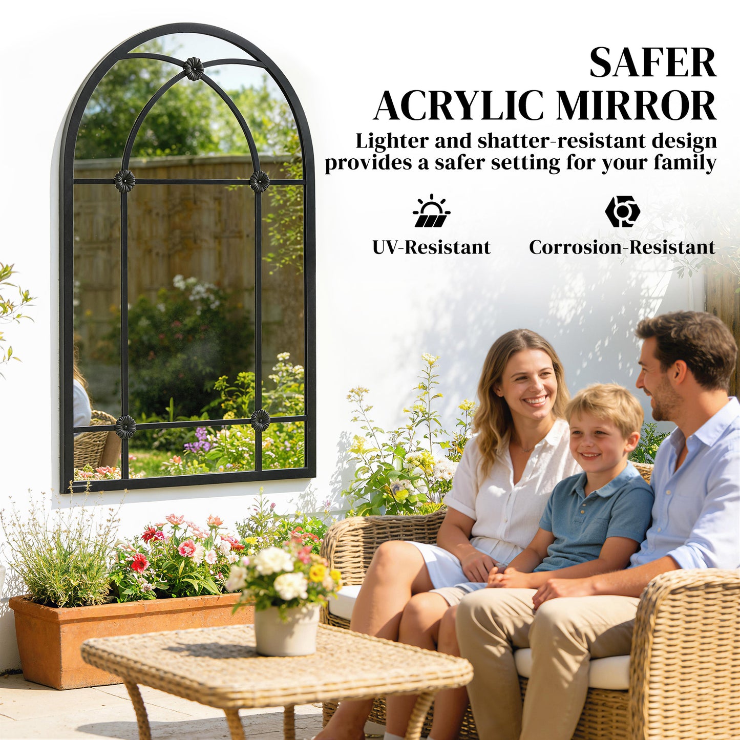 Arched Mirror, Shatterproof Acrylic Windowpane Wall Mounted Mirror with Robust Metal Frame, 100 x 60 cm, Black