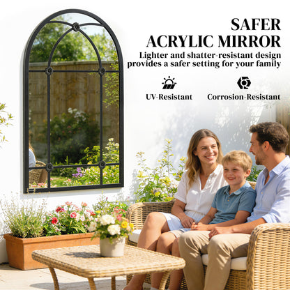 Arched Mirror, Shatterproof Acrylic Windowpane Wall Mounted Mirror with Robust Metal Frame, 100 x 60 cm, Black