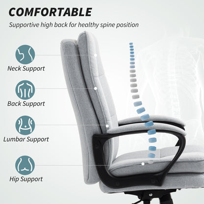 Double Padded Linen-Look Office Chair - Light Grey