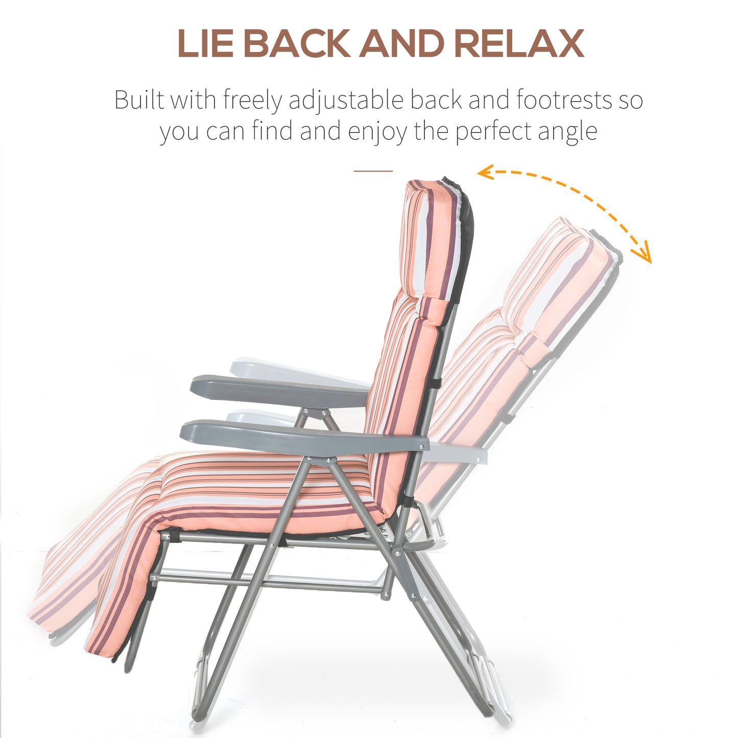 Reclining Garden Chair Set of 2, 5-Level Adjustable Zero Gravity Chairs, Orange Stripe
