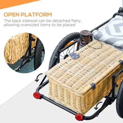Steel Trailer for Bike, Bicycle Cargo Trailer with 65L Foldable Storage Box and Safe Reflectors, Max Load 40KG, Black