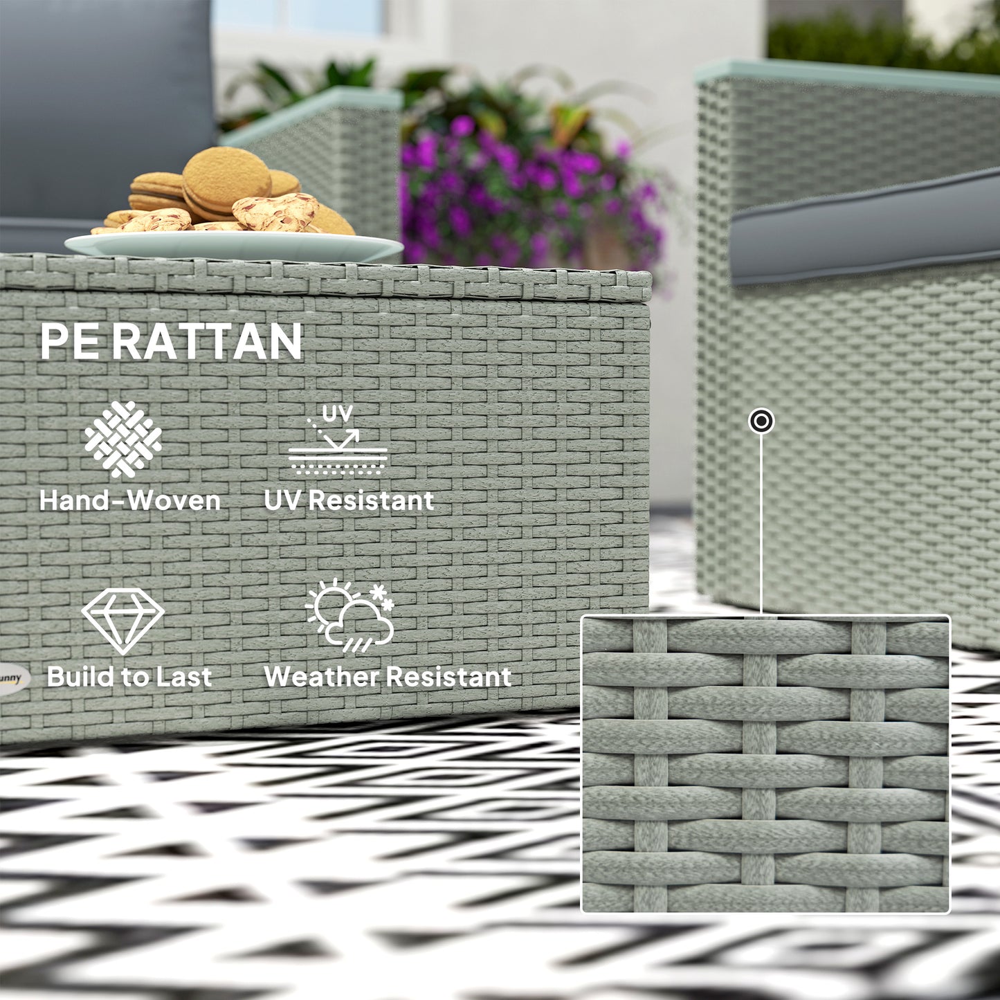 Four-Piece Rattan Sofa Set, with Wood-Top Table