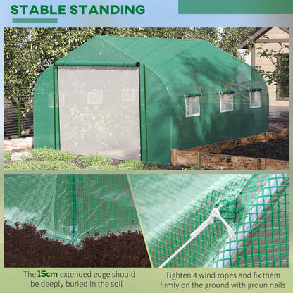 Walk-in Polytunnel Garden Greenhouse, Outdoor Mesh Door Greenhouse with PE Cover and 6 Windows, 3.5 x 3 x 2m, Green