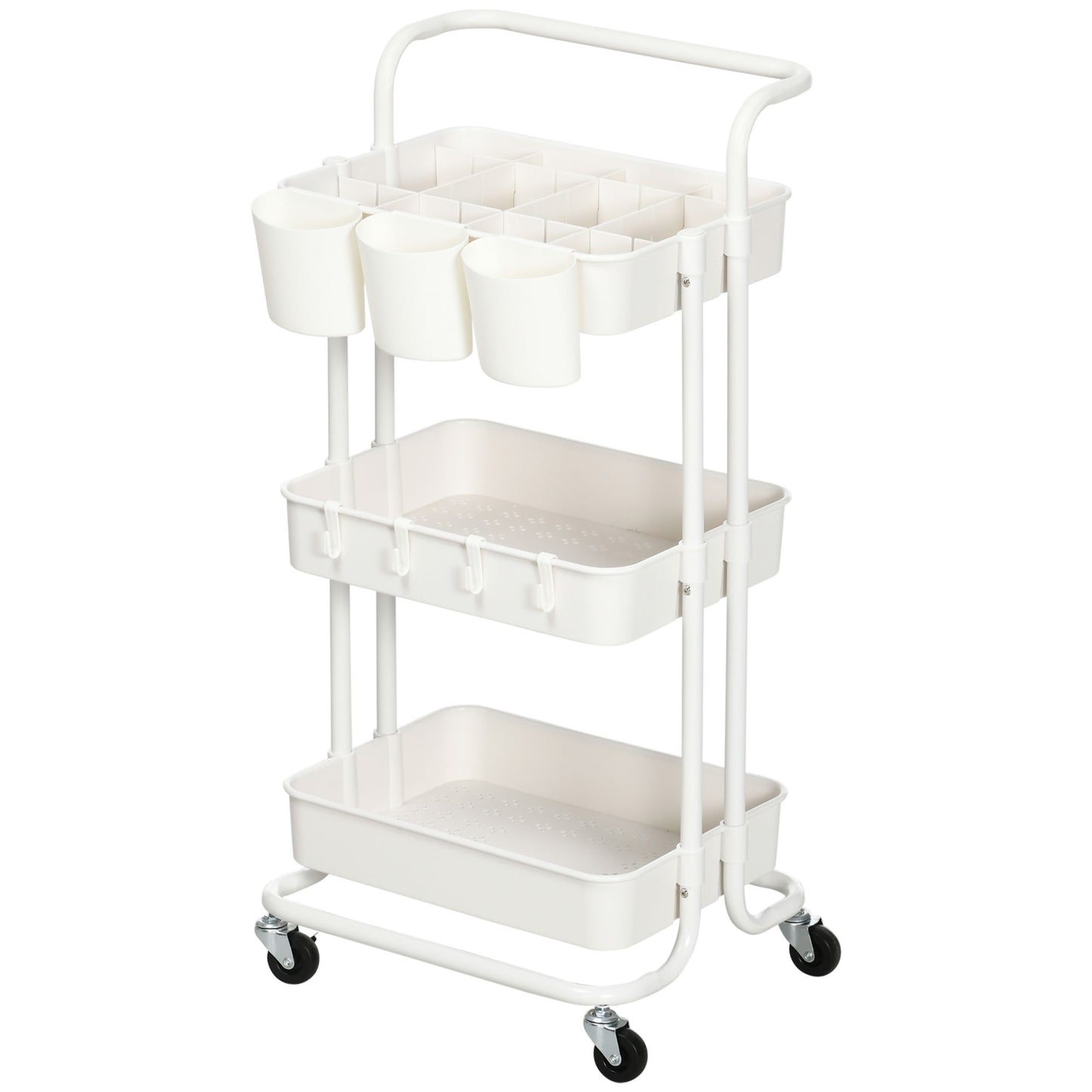 Three-Tier Home Trolley, with Handle and Wheels - White