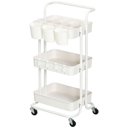 Three-Tier Home Trolley, with Handle and Wheels - White