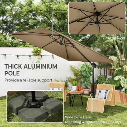 3 x 3 m Cantilever Parasol, Square Patio Umbrella with Crank Handle, Cross Base, Tilt, 360° Rotation, Khaki