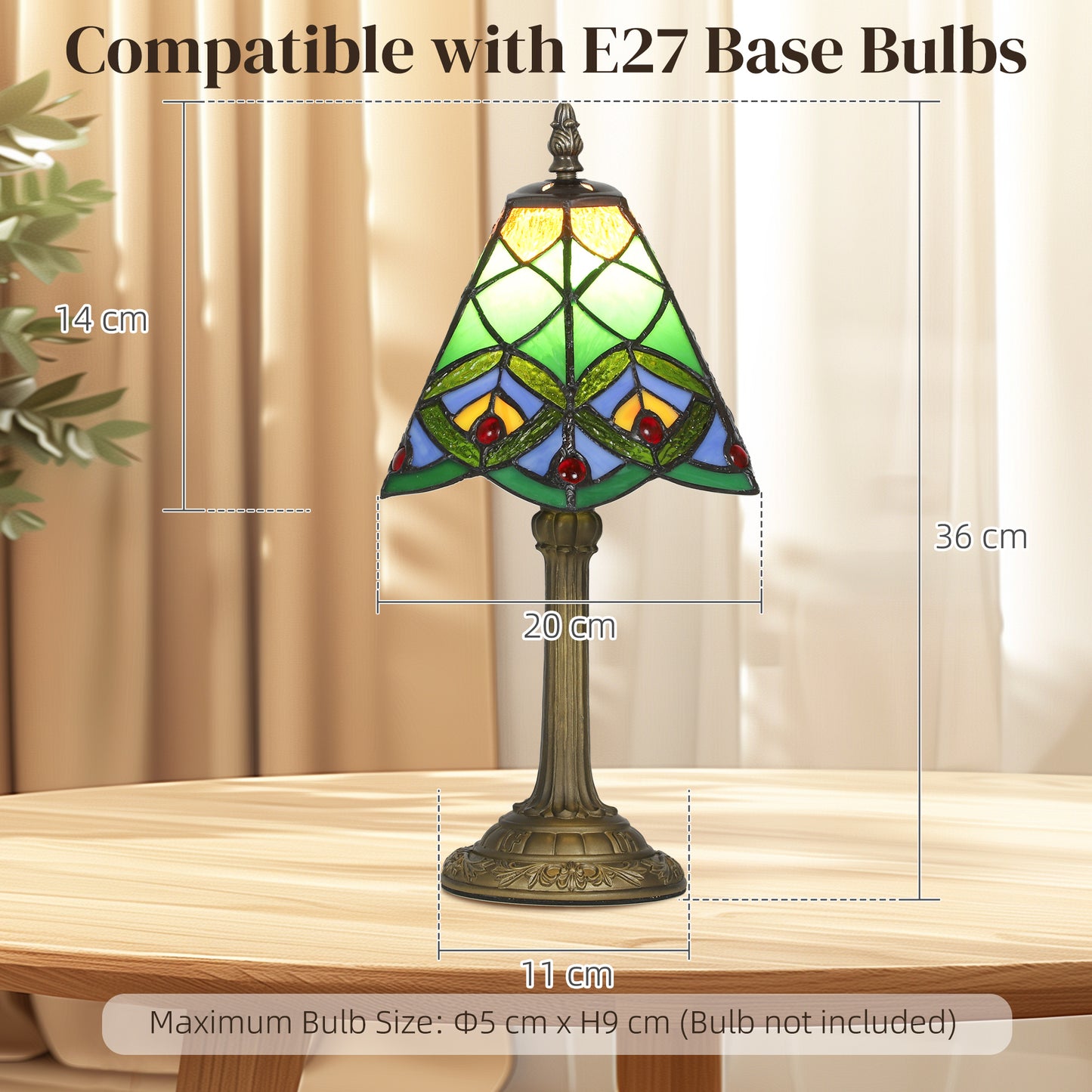 Tiffany-Style Table Lamp with Geometric Patterns, Handcrafted Antique Stained Glass Bedside Lamp for Living Room and Bedroom