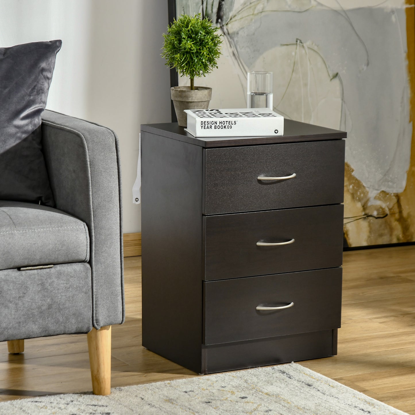 Three-Drawer Simple Bedside Table - Black