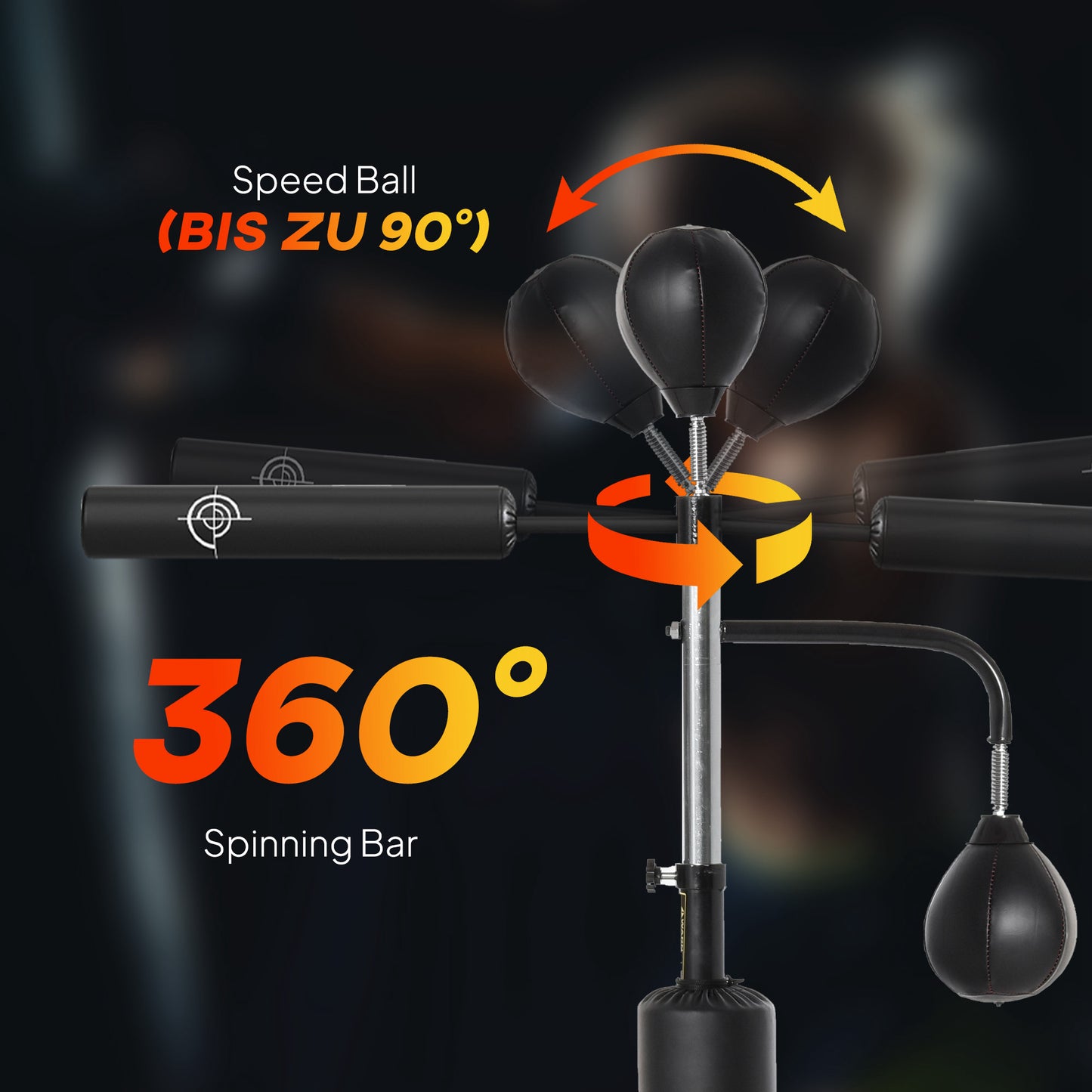 4-in-1 Boxing Punching Bag, Freestanding with 2 Speed Bals, 360° Reflex Bar, 160-230cm Adjustable Height, Black