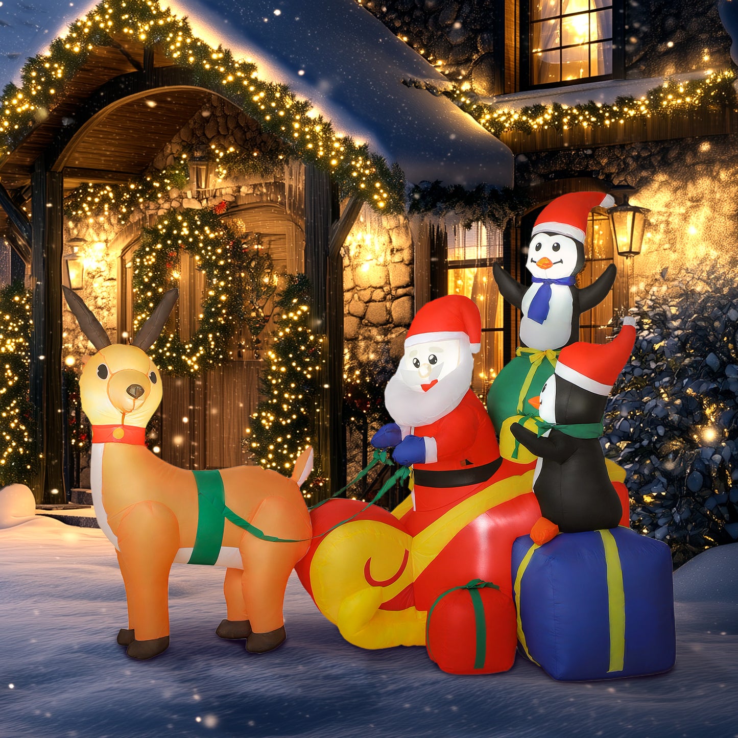6ft Inflatable Santa Sleigh Decoration, with Accessories