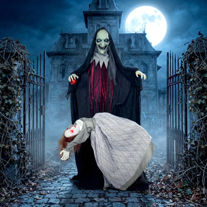 Halloween Animated Standing Witch with Floating Ghost Decoration with Rising and Falling Motion