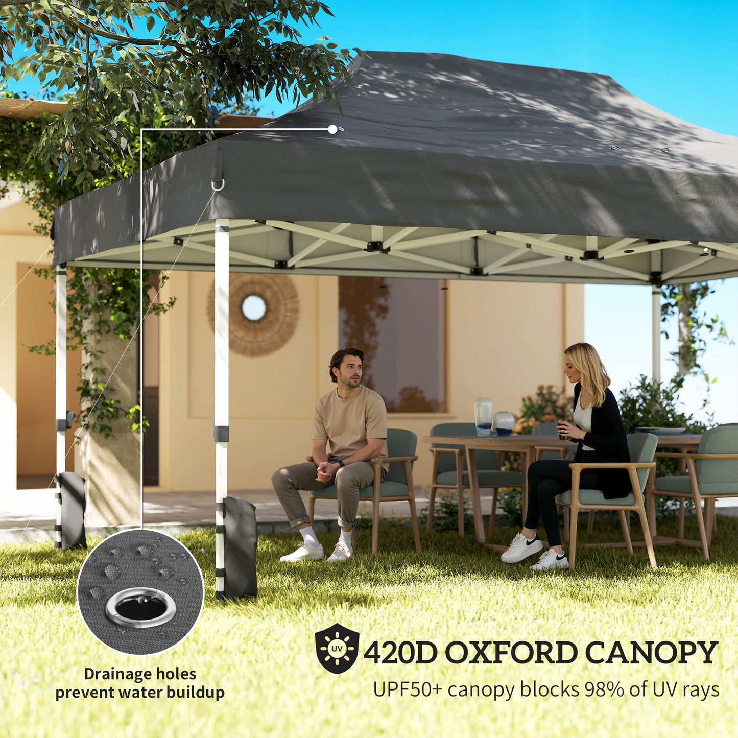 3 x 4.5 m Pop Up Gazebo with Mesh Nettings, UPF50+ Heavy Duty Outdoor Garden Party Tent Marquee, Dark Grey