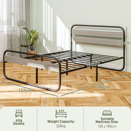 4ft6 Double Bed Frame, Industrial Style Metal Platform Bed Frame with Under Bed Storage, No Box Spring Needed, Easy Assembly