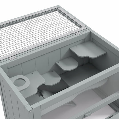 Wooden Hamster Cage Mouse Mice Rodent Small Animals Hutch Exercise Play House 60 x 35 x 42cm, Grey