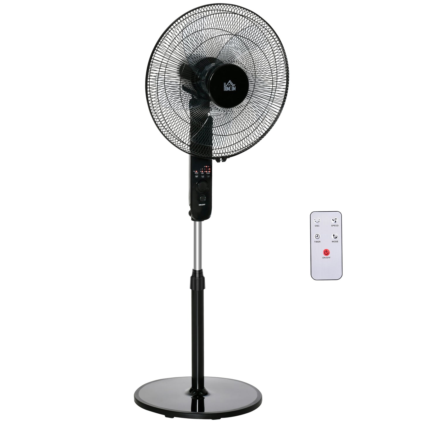 18" Pedestal Fan, Oscillating Standing Fan with Remote Control, Floor Fan with Adjustable Height, 3 Speed, 7.5-Hour Timer