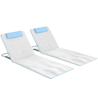 Set of 2 Foldable Garden Beach Chair Mat, Lightweight Outdoor Sun Lounger Seats with Adjustable Back, Metal Frame