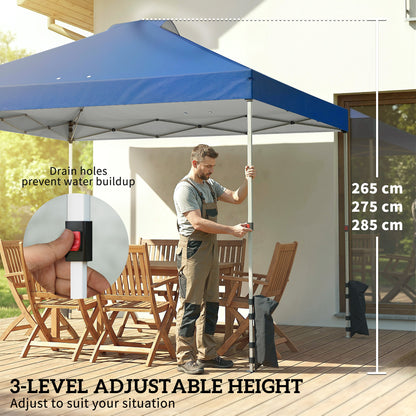 Pop Up Gazebo Waterproof Height Adjustable Canopy with 3 Sidewalls Wheeled Bag for Parties 3 x 3 m Dark Blue