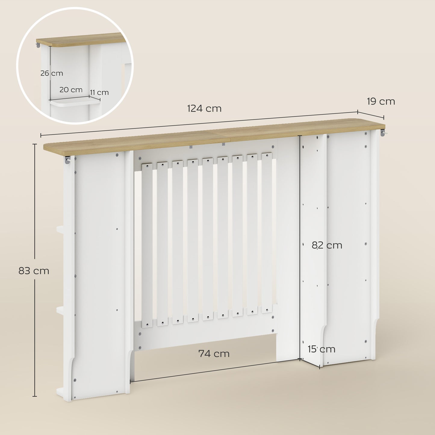 Radiator Cover with Open Storage Shelves, Vertical Slatted Cabinet Shelf Heater Cover for Living Room, Hallway, Medium, White
