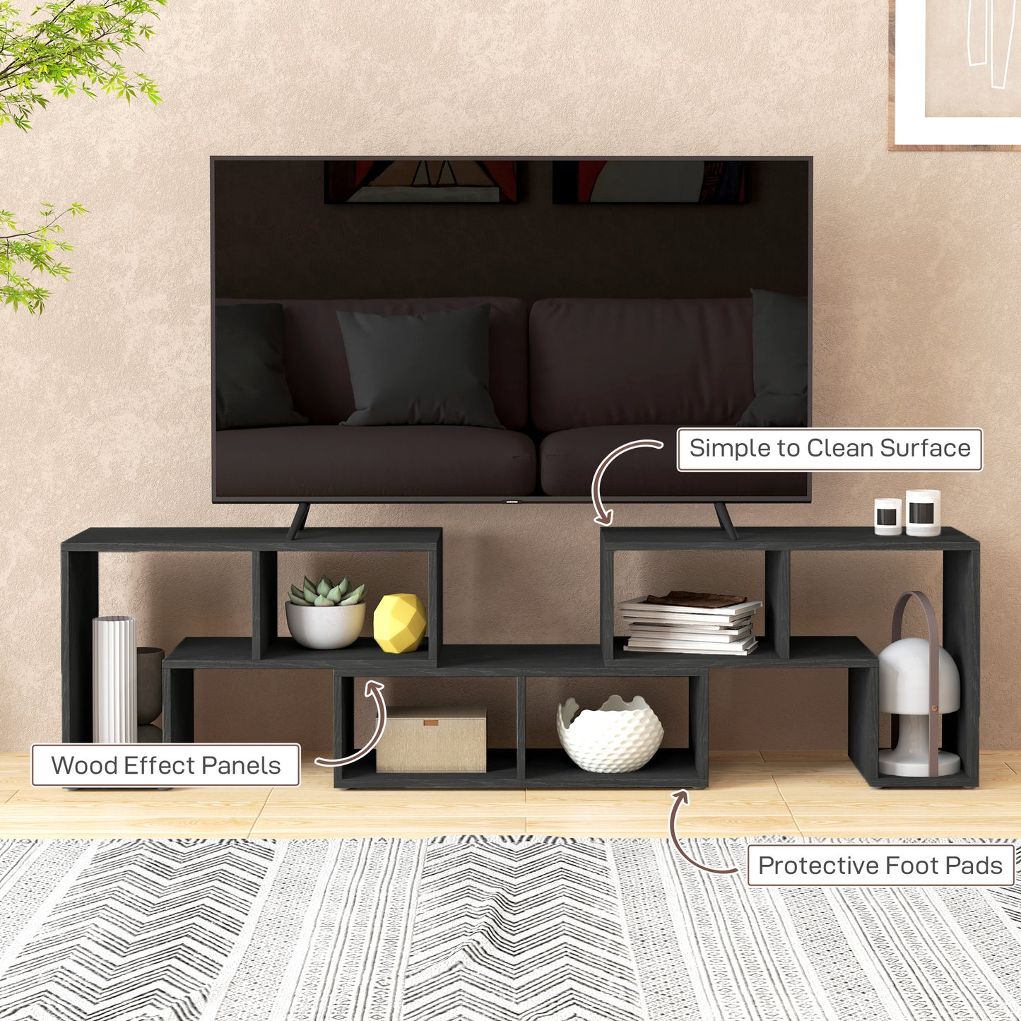 Three-Block Modular TV Stand - Black Wood-Effect