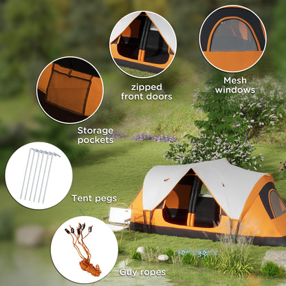 Six-Man Tent, with Two Rooms, Small Rainfly and Accessories - Orange