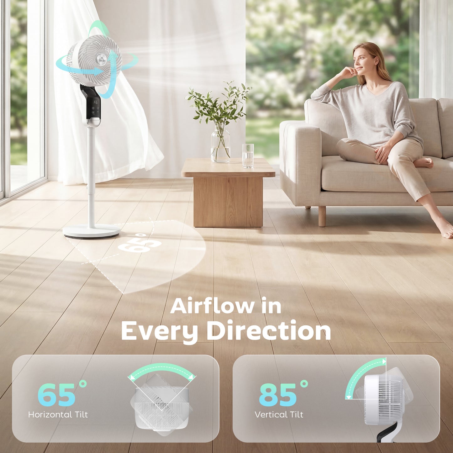20 dB Silent Standing Fan, 41in Pedestal Fan with Remote, Oscillating, 8 Speeds, Adjustable Height, 12H Timer
