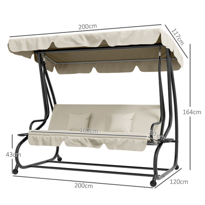 Three-Person garden Swing Chair, with Adjustable Canopy - Cream