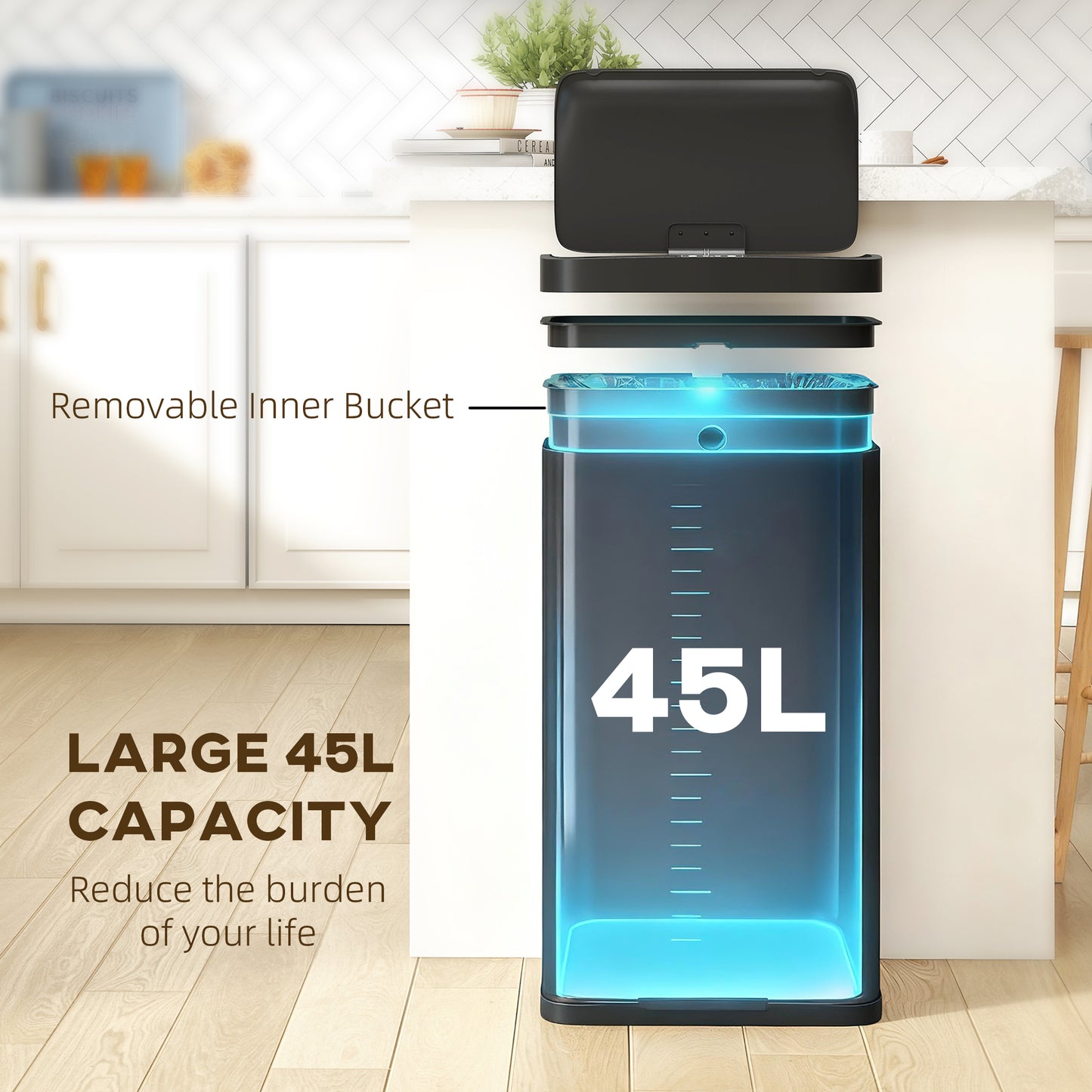 45L Kitchen Sensor Bin - Black