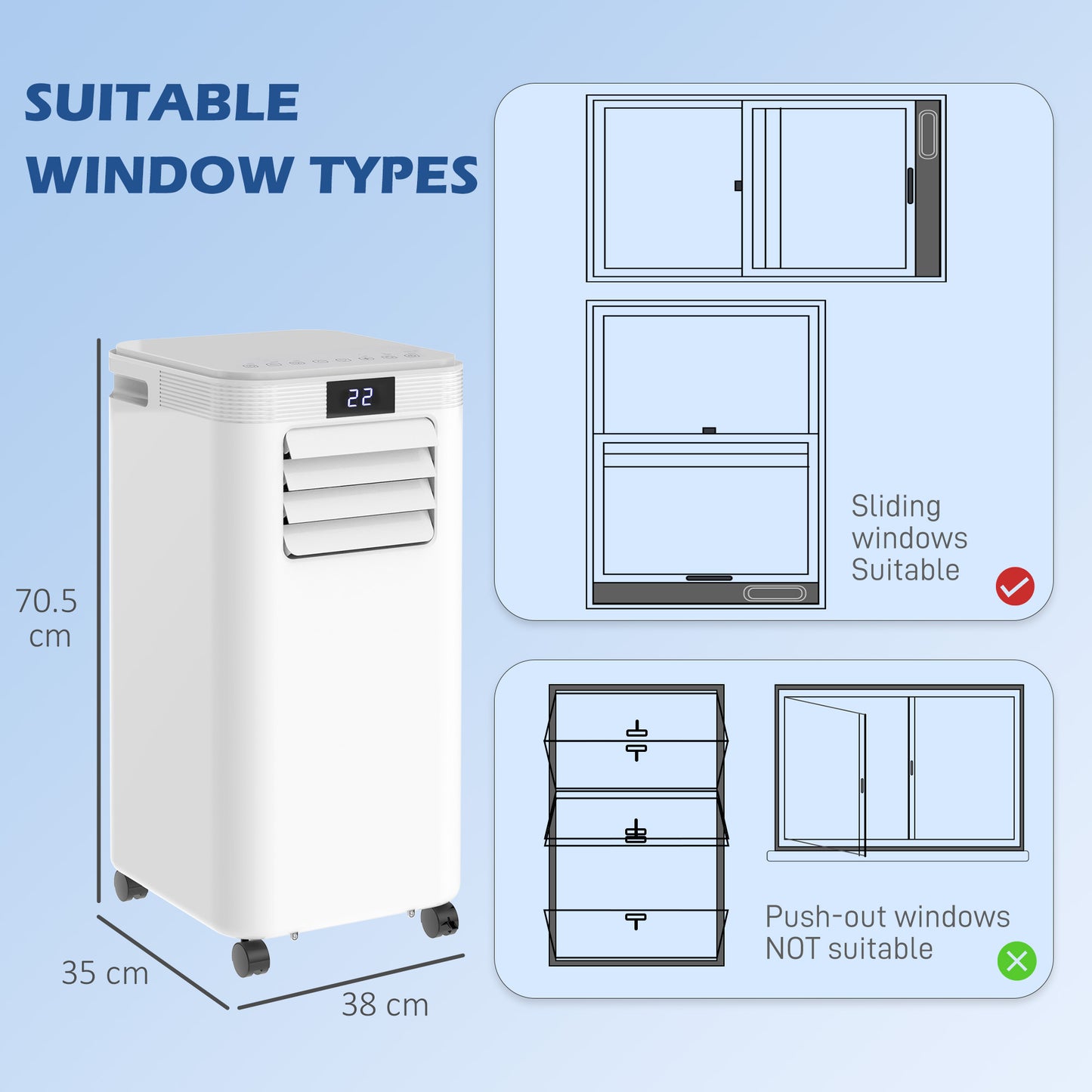 8000 BTU Air Conditioning Unit, 3-in-1 Portable Air Conditioner, Dehumidifier, Cooling Fan with Remote Control