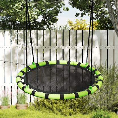 100cm Diameter Kid Nest Swing Seat with Height Adjustable Ropes for Outdoor, Indoor, Black/Green