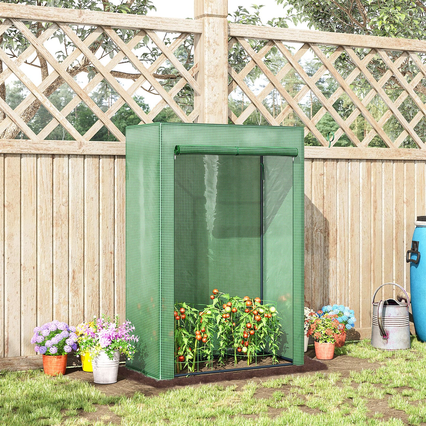 100 x 50 x 150cm Tomato Greenhouse Steel Frame PE Cover with Roll-up Door Outdoor for Backyard, Balcony, Garden, Green