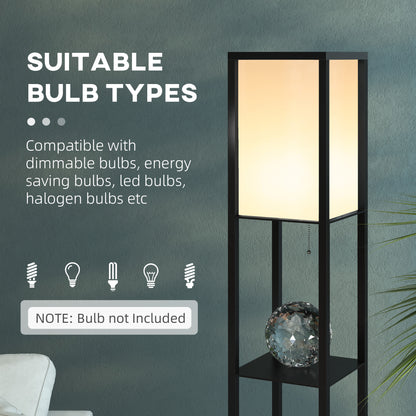 3-Tier Floor Lamp with Shelves and Storage, Modern Standing Lamp with Lampshade