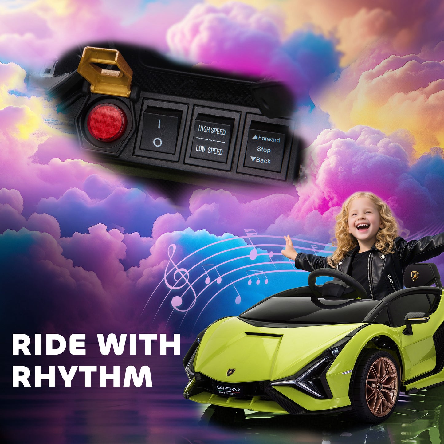 Lamborghini Sian Licensed Electric Car for Kids, 12V Kids Electric Ride on Car with Dual Motors, Remote Control, Green