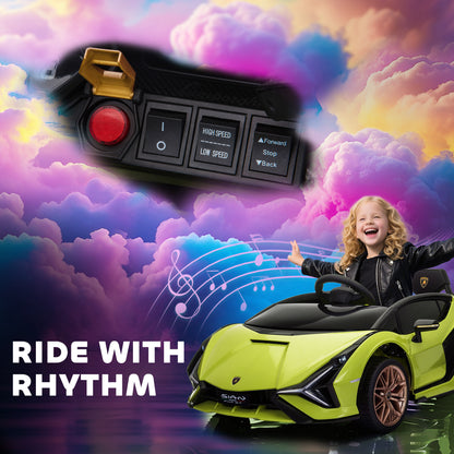 Lamborghini Sian Licensed Electric Car for Kids, 12V Kids Electric Ride on Car with Dual Motors, Remote Control, Green
