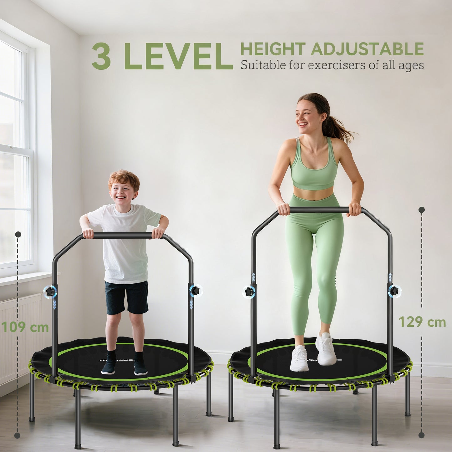 40" Foldable Fitness Trampoline Rebounder with Handle, Green